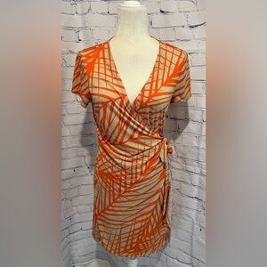 Emma & Michele orange and beige wrap dress size medium